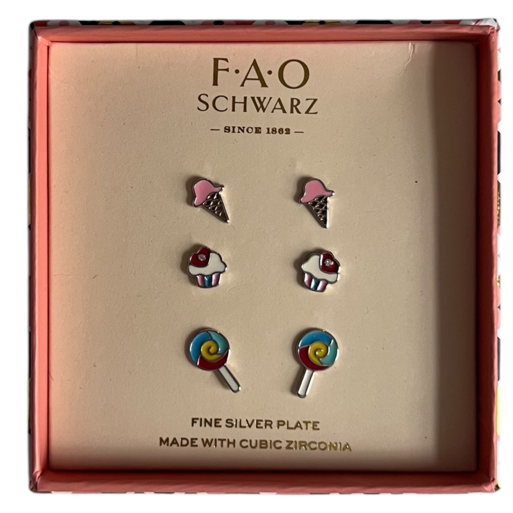 Fao Schwarz Ice Cream, Cupcake, Lollipop Stud Earring Set Nib